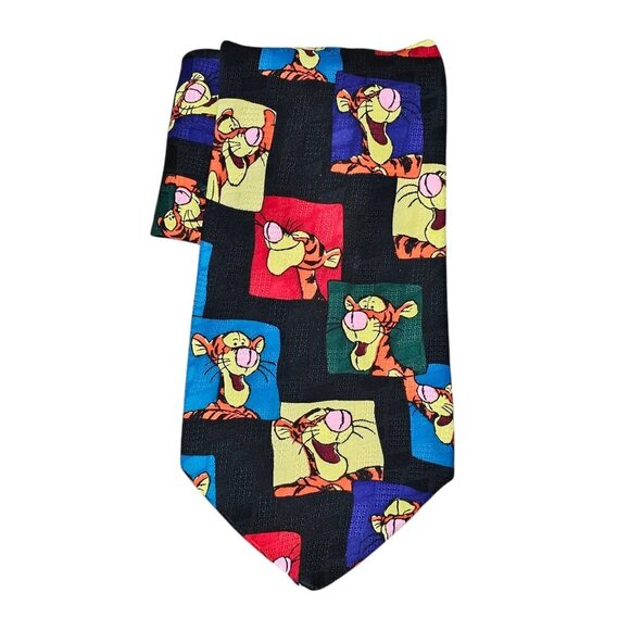 Winnie the Pooh Tigger Disney Squares Black Multi Classic Long Necktie - Picture 1 of 5